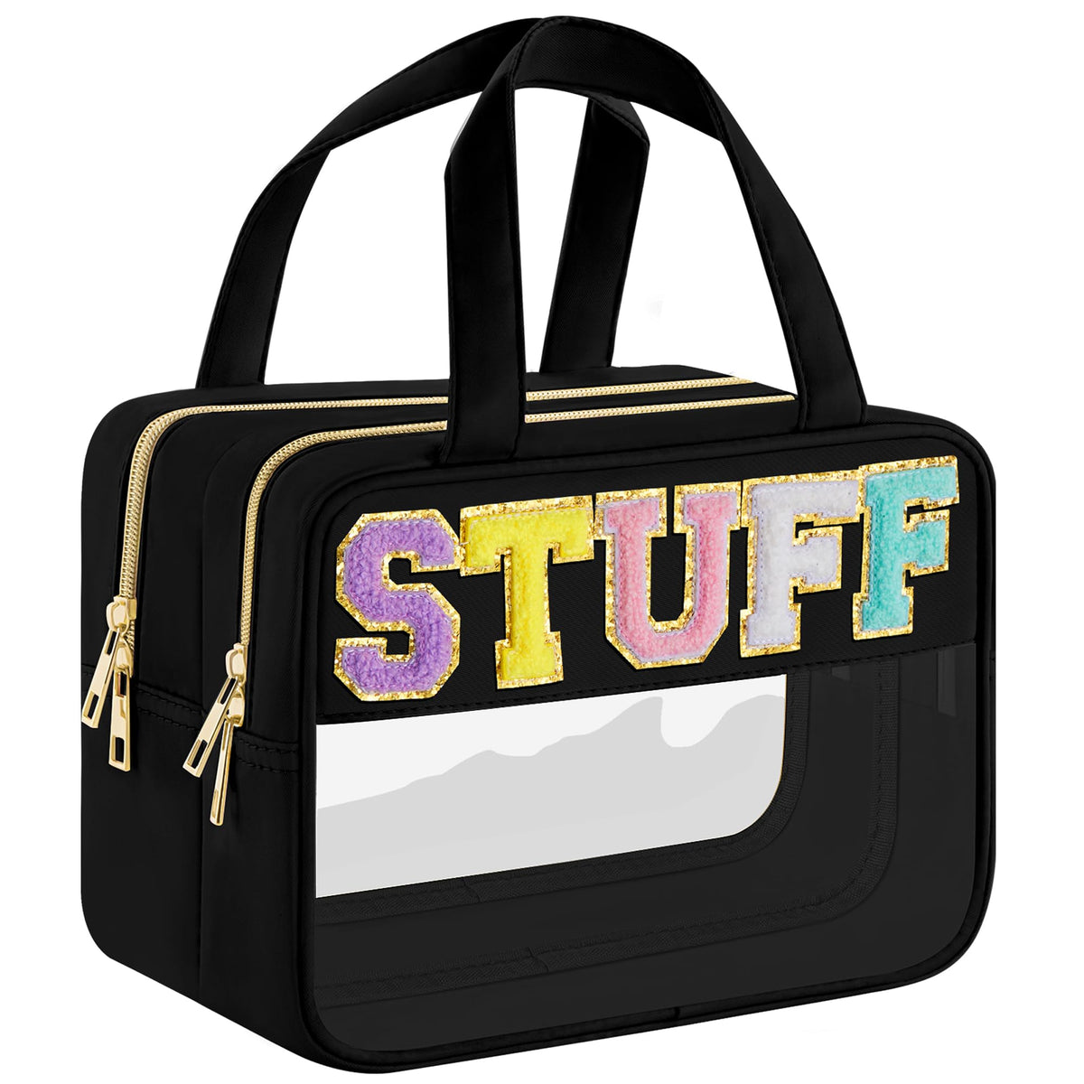 SIMBOOM Clear Letter Makeup Bag Black L Size Clear Bag