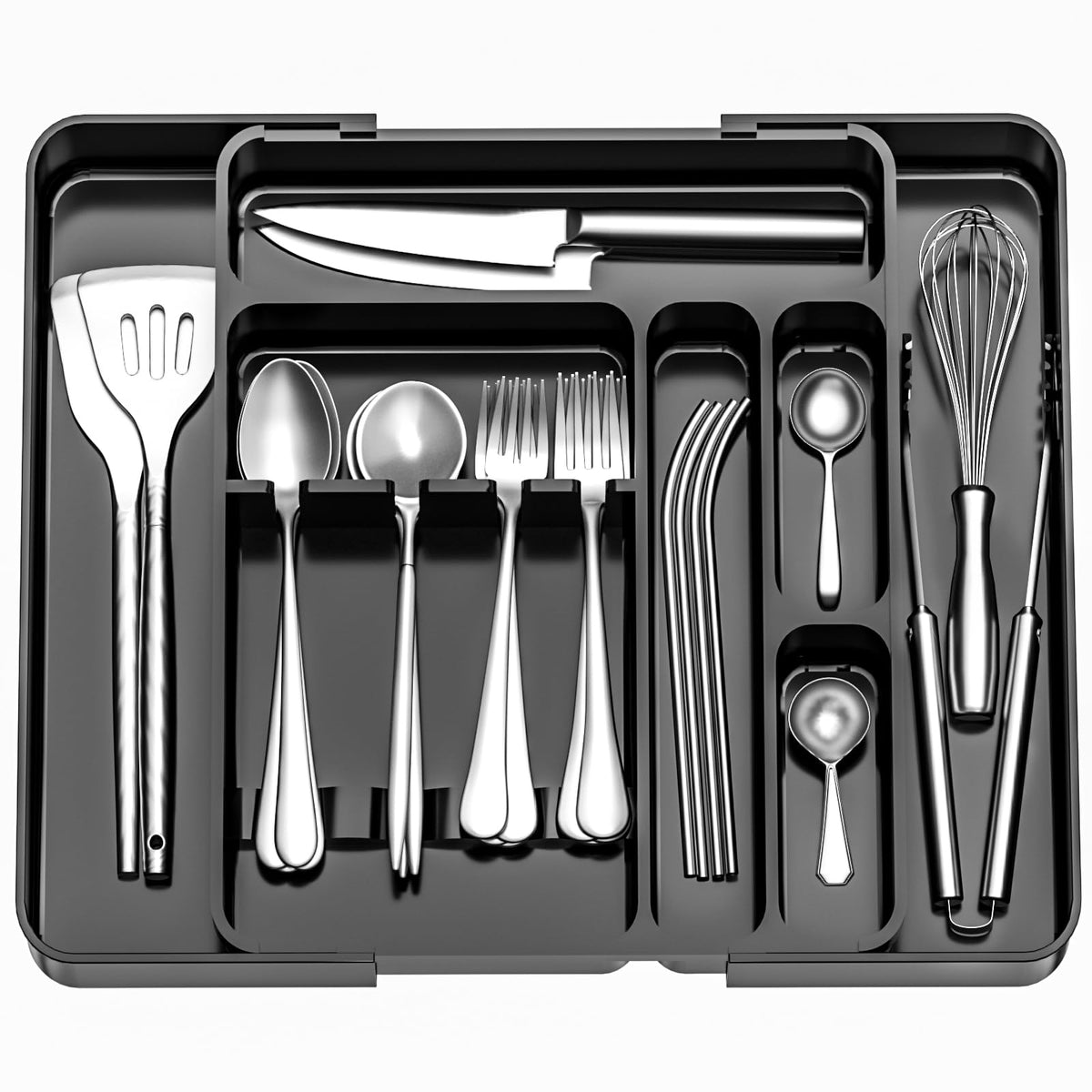 VITABONA Silverware Drawer Organizer Expandable Utensil Cutlery Flatware Drawer Organizer Spoon And Fork Organizer Large Silverware Utensil Cutlery Flatware Tray For Kitchen Drawers Black