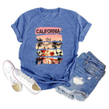 GEMLON Sunset Pine Tree Tshirt Women Camping Tshirt Retro Sun Print Graphic Tee Casual Short Sleeve Top