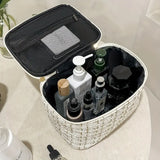 Plaid Print Large Capacity Makeup Bag with Handle