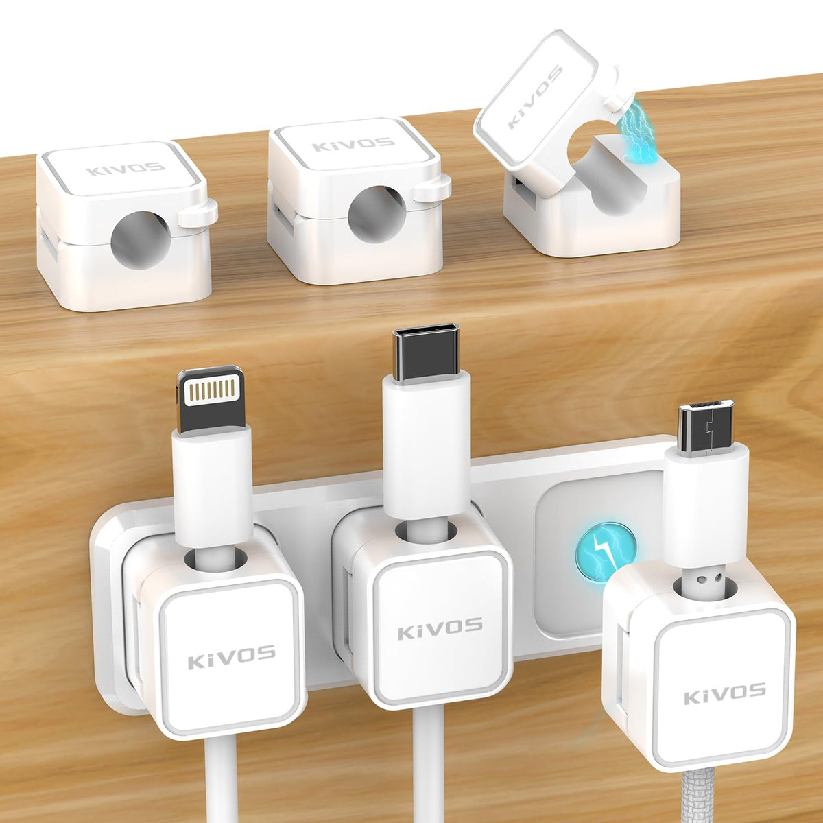 KIVOS Magnetic Cable Clips Cord Organizer Wire Holder Keeper for Desk Car Wall 6 Pack USB-C Charger Cable for iPhone iPad (White)