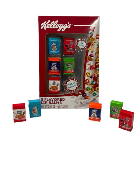 Taste Beauty 5-Piece Kelloggs Cereal Flavored Lip Balm Vending Machine Set Cute Cereal Box Shaped Balms Includes Corn Flakes Rice Krispies Frosted Flakes Apple Jacks & Fruit Loops