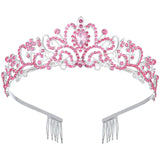 Pink Tiaras and Crowns for Women Crystal Birthday Queen Crowns with Comb Rhinestone Princess Tiara Hair Accessories Wedding Crown for Brides
