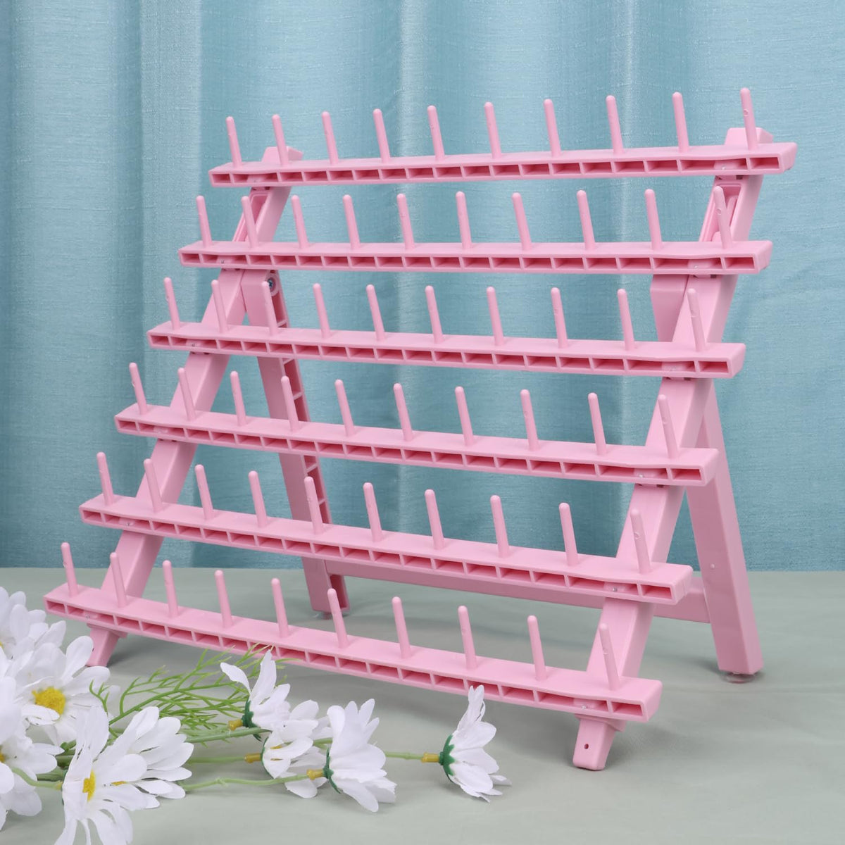 kelukeya Braid Rack 60 Spools for Hair Standing Braid Hair Extension Rack Stand Hair Separator Stand Hair Extension Holder for Stylists (Light pink)