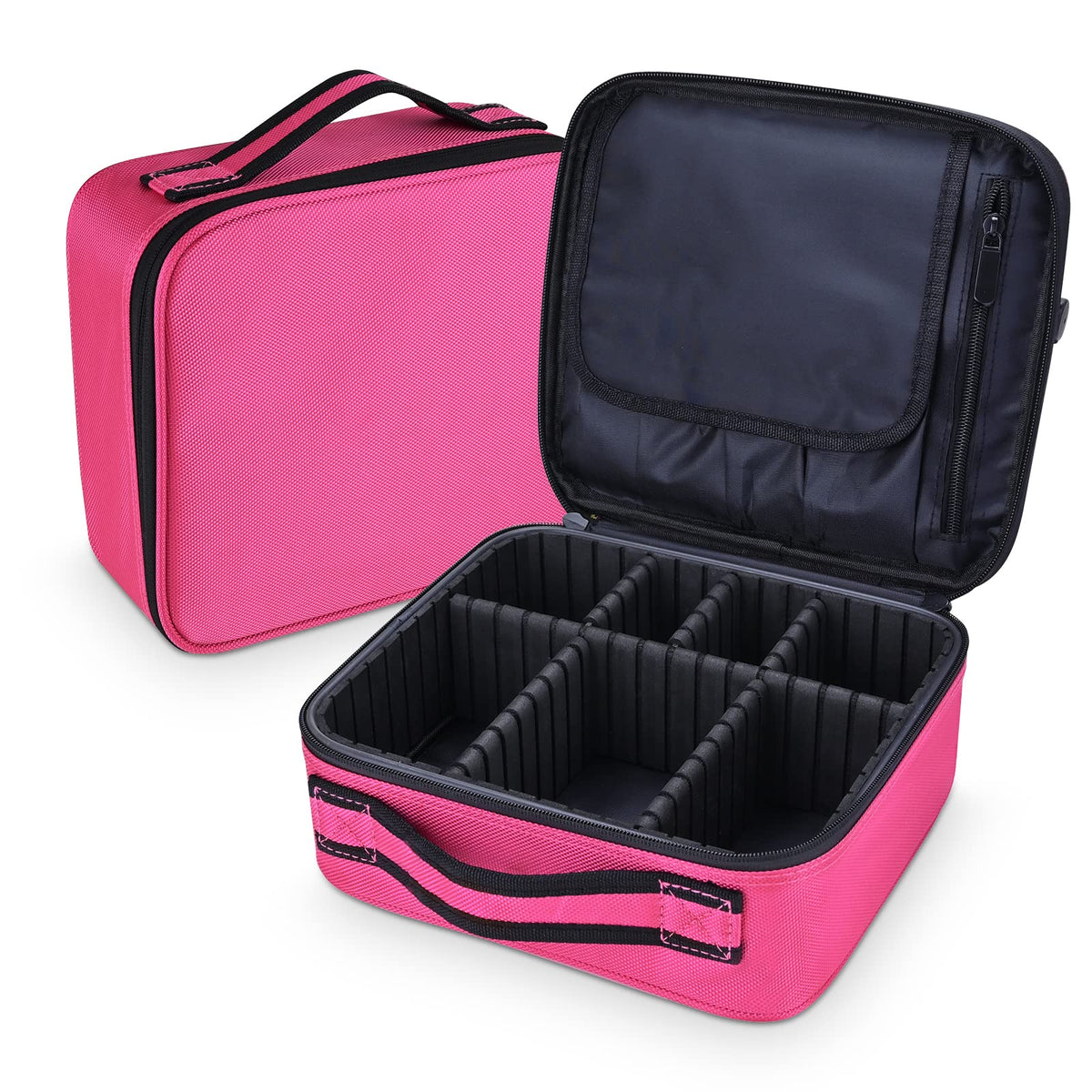 Shretty Makeup Bag travel organizer Cosmetic Case Portable Artist Storage Bag with Adjustable Dividers for Women Cosmetics Brushes Toiletry Hot Pink