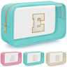 WELIDAY Personalized Initial Letter Clear Makeup Bag Travel Chenille Patch Cosmetic Bag Waterproof Toiletry Bag with Zipper for Teen Girls Women (Green E)