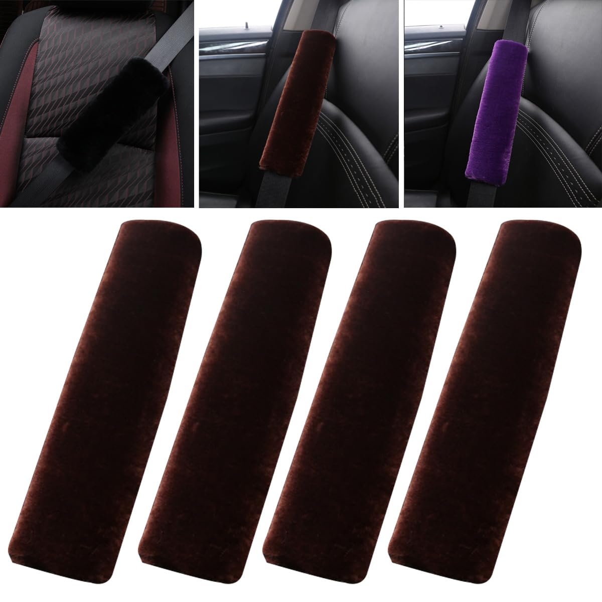 OHHMNKK 4 Pack Car Seat Belt Pads Shoulder Cover Baby Safety Belt Protector with Adjustable Soft Plush Shoulder Strap Protect Neck and Shoulder (Coffee)