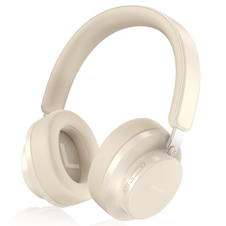 Noise Cancelling Headphones Wireless Bluetooth Over Ear Headphones Bluetooth with Microphone Cancelling Wireless Headphones Over Ear 65h Playtime Clear Calls Comfort Fit For Travel (Beige)