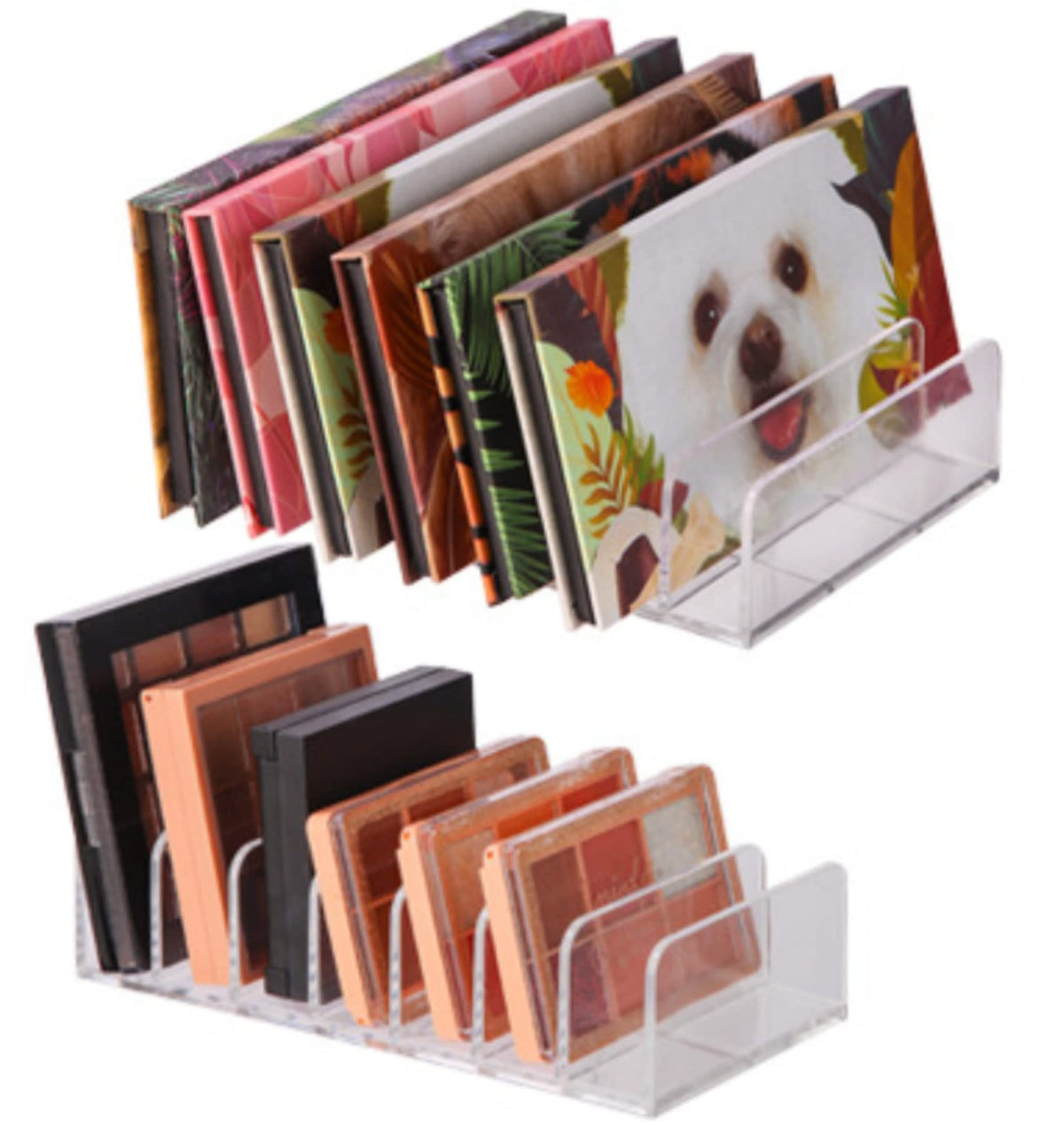 yzexi 2 Pcs Eyeshadow Palette Organizer Use for Bathroom Countertops Wardrobe Shelf Drawer Sunglasses Wallet Contour Kit (Cosmetic Storage Box Small&Large) Makeup (Clear) 7.08x5.12x1.97 in