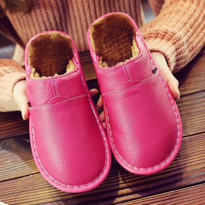 Home Cotton Slippers with Genuine Leather Sole