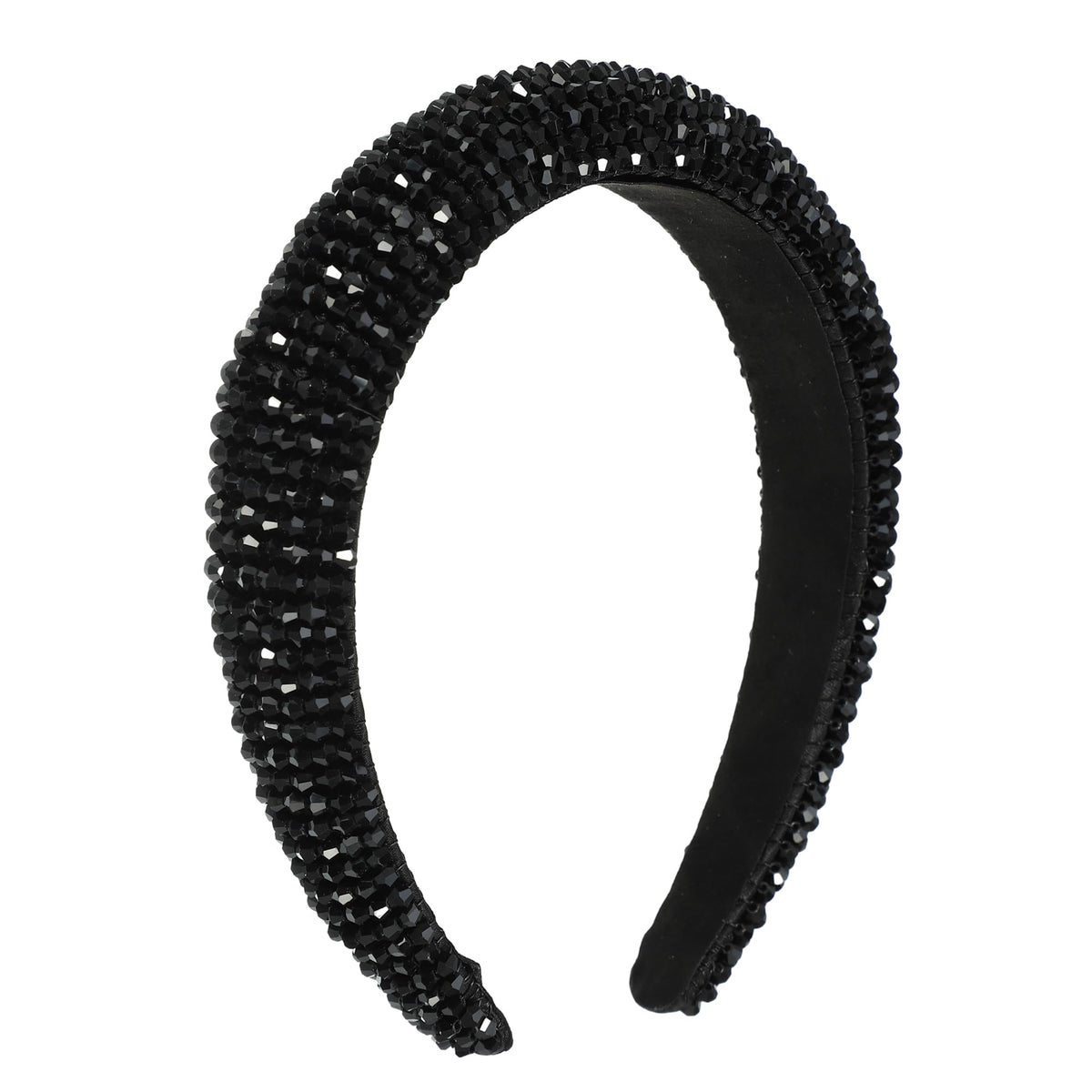 VOCOSTE Rhinestone Headband Bling Padded Hairband Sparkle Faux Crystal Headbands Hair Accessories for Women Black 1.18 Inch Wide
