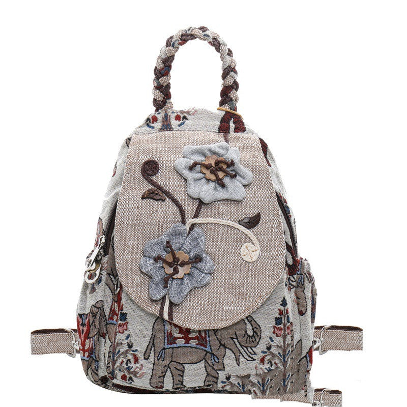 Vintage Style Double Layer Fabric Backpack for Travel