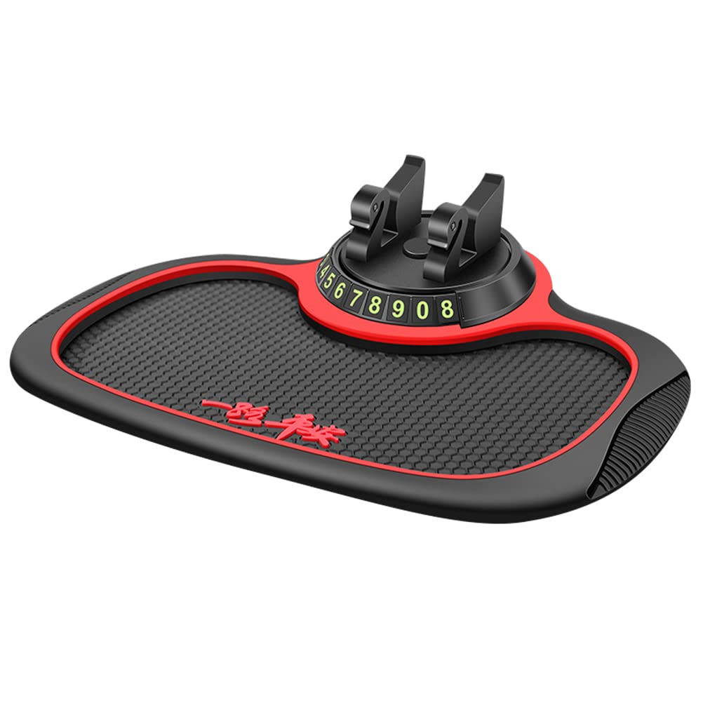 Car Dashboard Anti Slip Mat Car 360 Degree Rotating Phone Holder Car Dashboard Anti Slip Rubber Pad for Phones Sunglasses Keys (Non-slipmatrededge-withhiddennumberbracket)