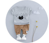 Boys' Outfit with Cute Cat Pattern Set