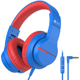 iClever Kids Headphones for School Travel Safe Volume Limited HD Mic Stereo Sound Over-Ear Girls Boys Headphones for Kid FunShare Foldable 3.5mm Wired Kids Headphones for iPad Computer HS19