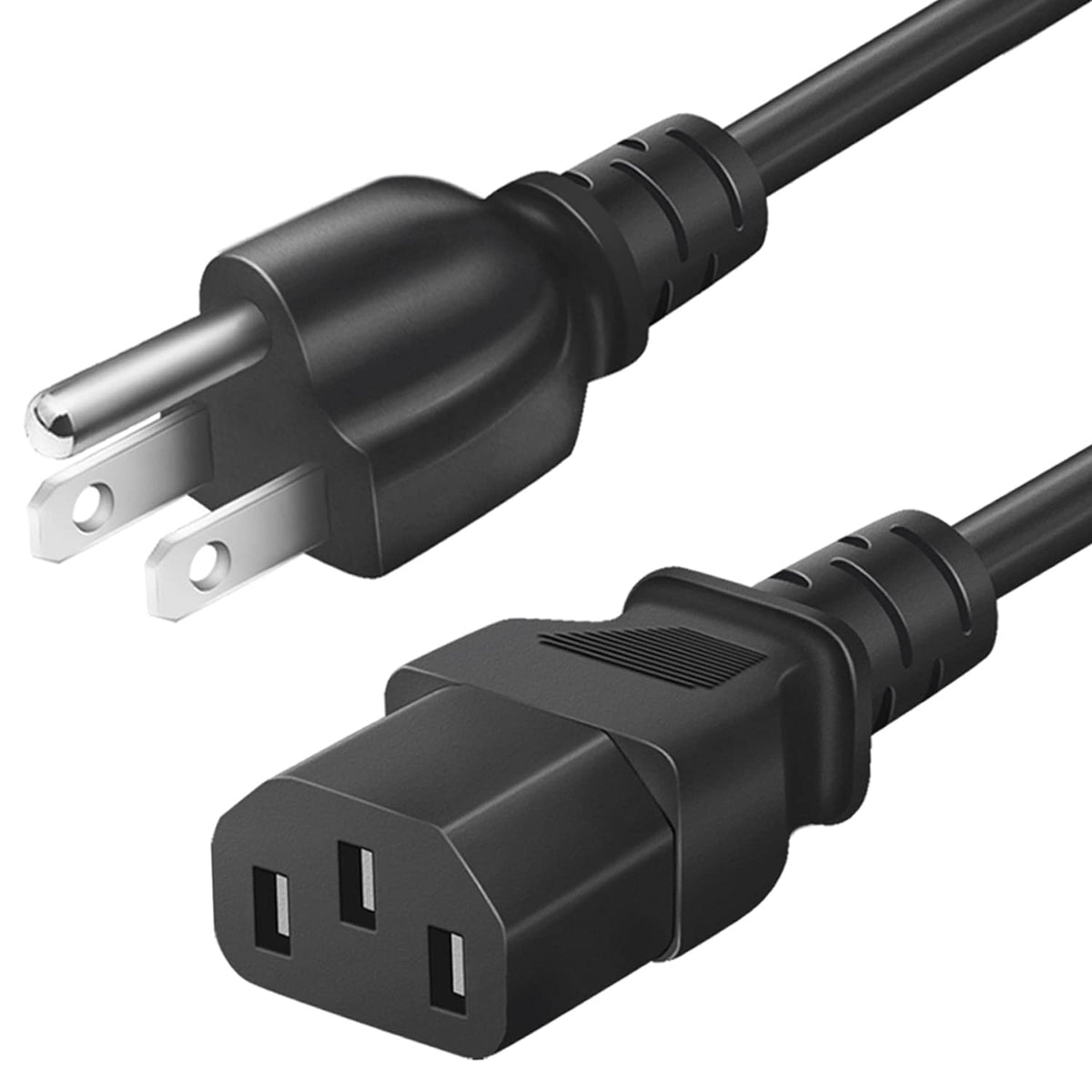 6 ft 10A 125V Three-Prong AC Power Cord for Computers, Monitors and Electronics