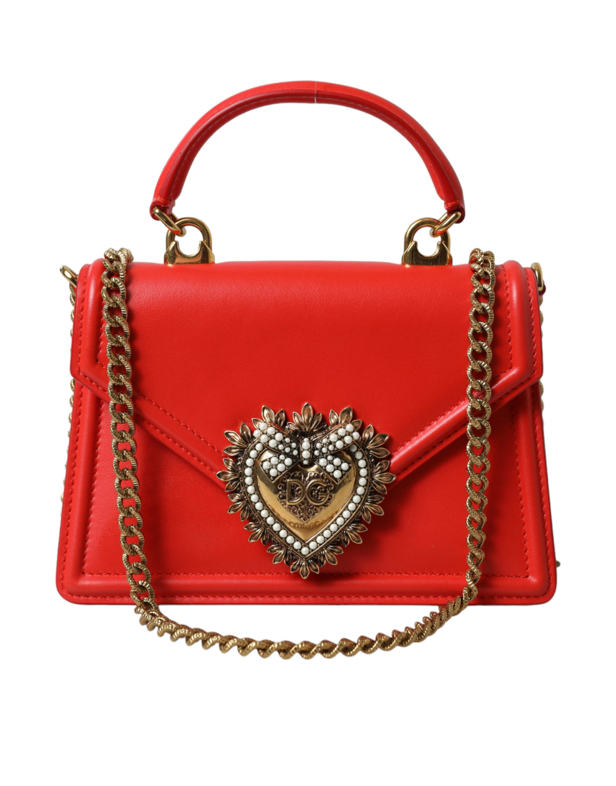 Dolce & Gabbana Red Leather DEVOTION Gold Heart Shoulder Borse Bag - Women's