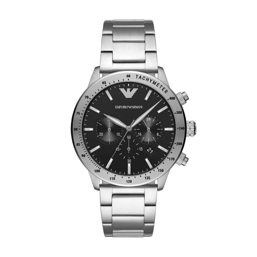 Emporio Armani Silver Steel Chronograph Watch - Men's