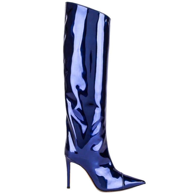 Women's Patent Leather High Heel Knee Boots