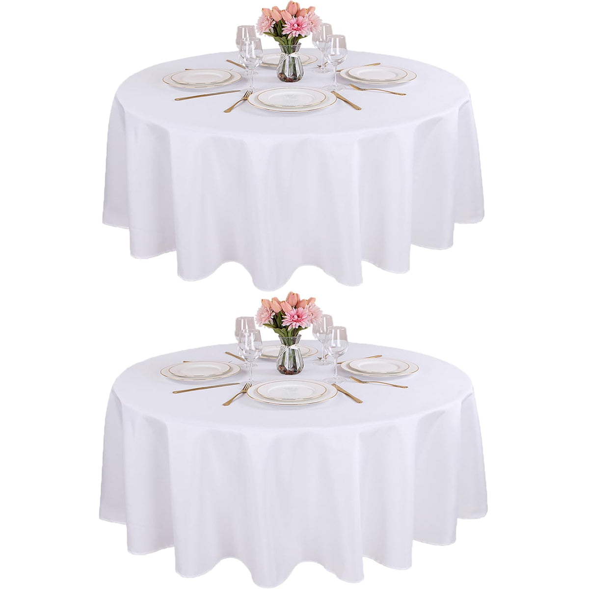 Kesfey 60 inch Round Table Cloths White 2 Packs Polyester Stain and Wrinkle Tablecovers Banquet Tablecloth High Density Table Covers Fabric Table Cloth for Wedding Dining Party Buffet Camping