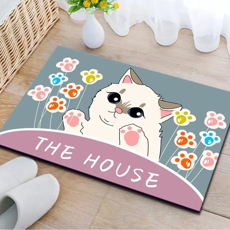 Kawaii Cat Welcome Mat - Absorbent Home Decor 15.7"x23.6"