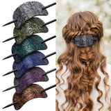 Noverlife 6PCS Leather Hair Barrettes with Stick Square Shape Hair Accessories Set - Ponytail Holders Clips with Wood Slide Stick for Women Girls