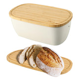 ECWAY Modern Minimalist Bamboo Fiber Bread Box – Multi-Functional Bamboo Lid Doubles as a Cutting Board – Ventilated Design for Fresh Bread & Space-Saving Storage Small Bread Box for Kitchen (White)