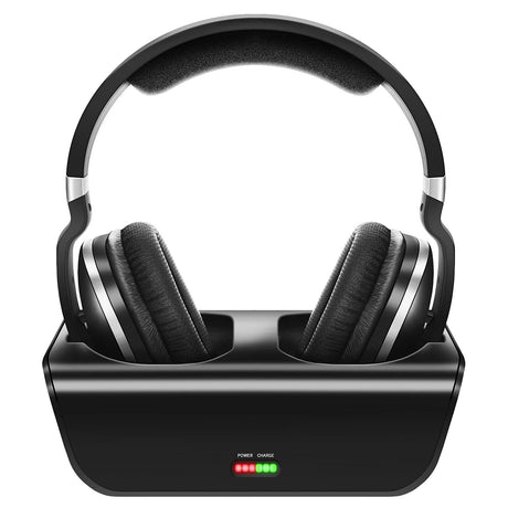 Wireless TV Headphones 2.4GHz Digital Over-Ear Stereo Wireless Headphones for TV Watching 100ft Distance Charging Dock Rechargeable Black