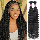 Human Braiding Hair for Boho Braids 20 Inch 2 Bundles 100g Deep Wave Bulk Human Boho Hair for Braiding 12A Virgin Curly Human Hair for Boho Knotless Braids Human Hair Bundles (Natural Color 20 Inch)