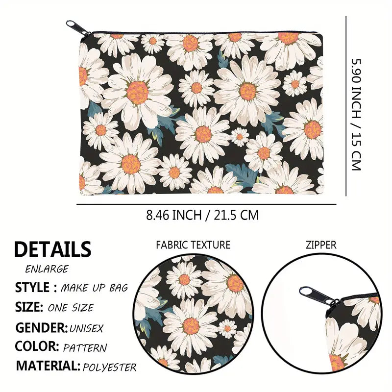 Daisy Print Square Makeup Bag Portable Organizer Pouch