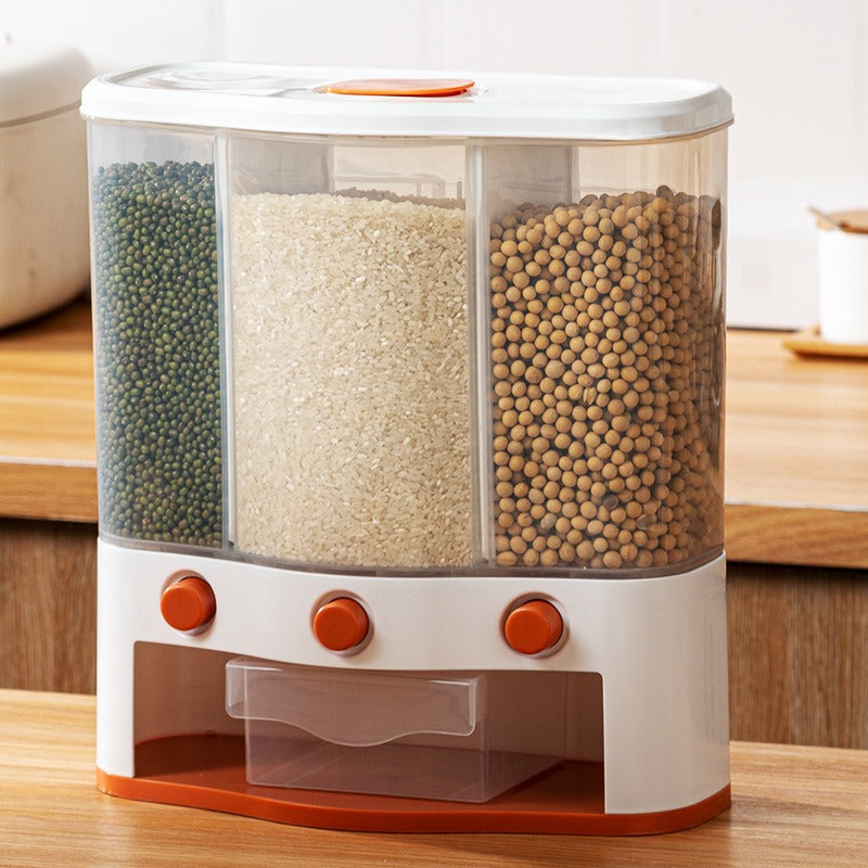 Wall-mounted Three-compartment Grain Storage Box