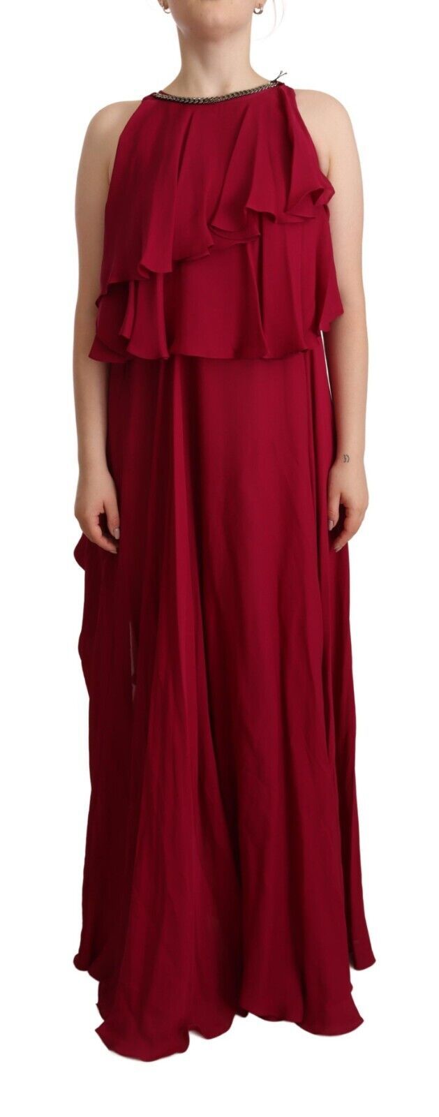 PLEIN SUD Orchid Silk Sleeveless Long Maxi Ruffle Shift Dress  Atlantic  Shopping Mall
