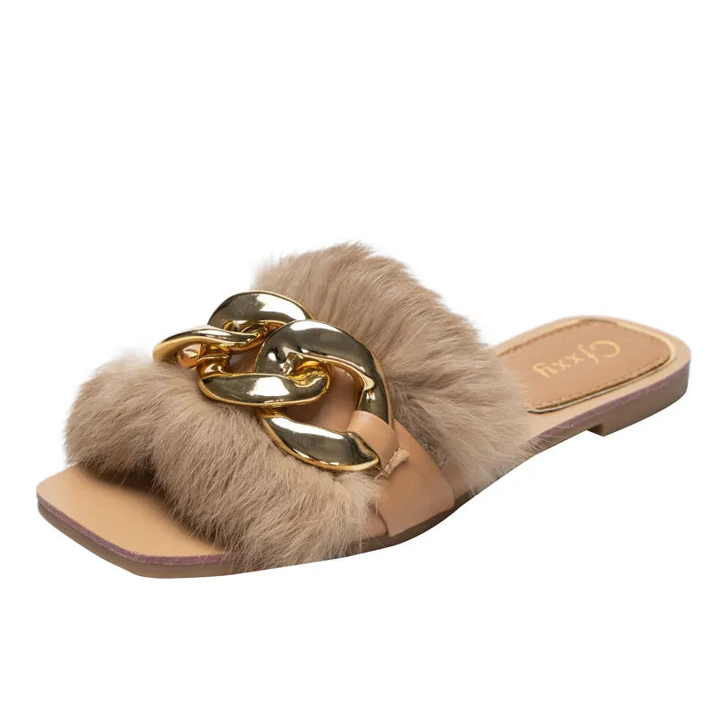 Women Slippers Causal Ladies Square Toe Flat Outdoor - Atlantic Shopping Mall