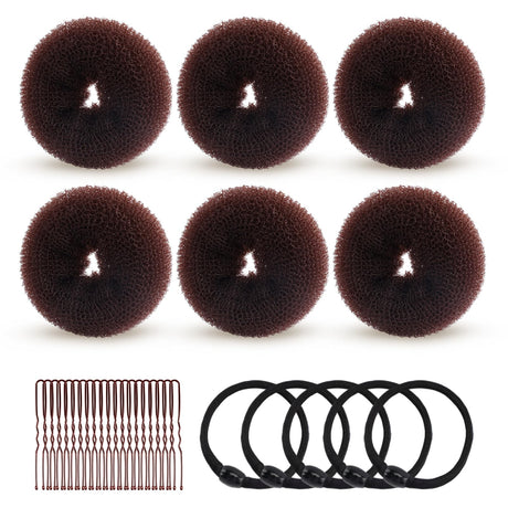 HOFASON Hair Accessories for Women Girls Kids Bun Makers for Kids 31Pcs Hair Bun Maker Donut Hair Ties Hair Elastics Hair Pins Kit Ballet Bridal Accessories Gifts for Women Girls (MediumBrown)