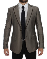 Dolce & Gabbana Elegant Brown Silk Two-Button Slim Blazer