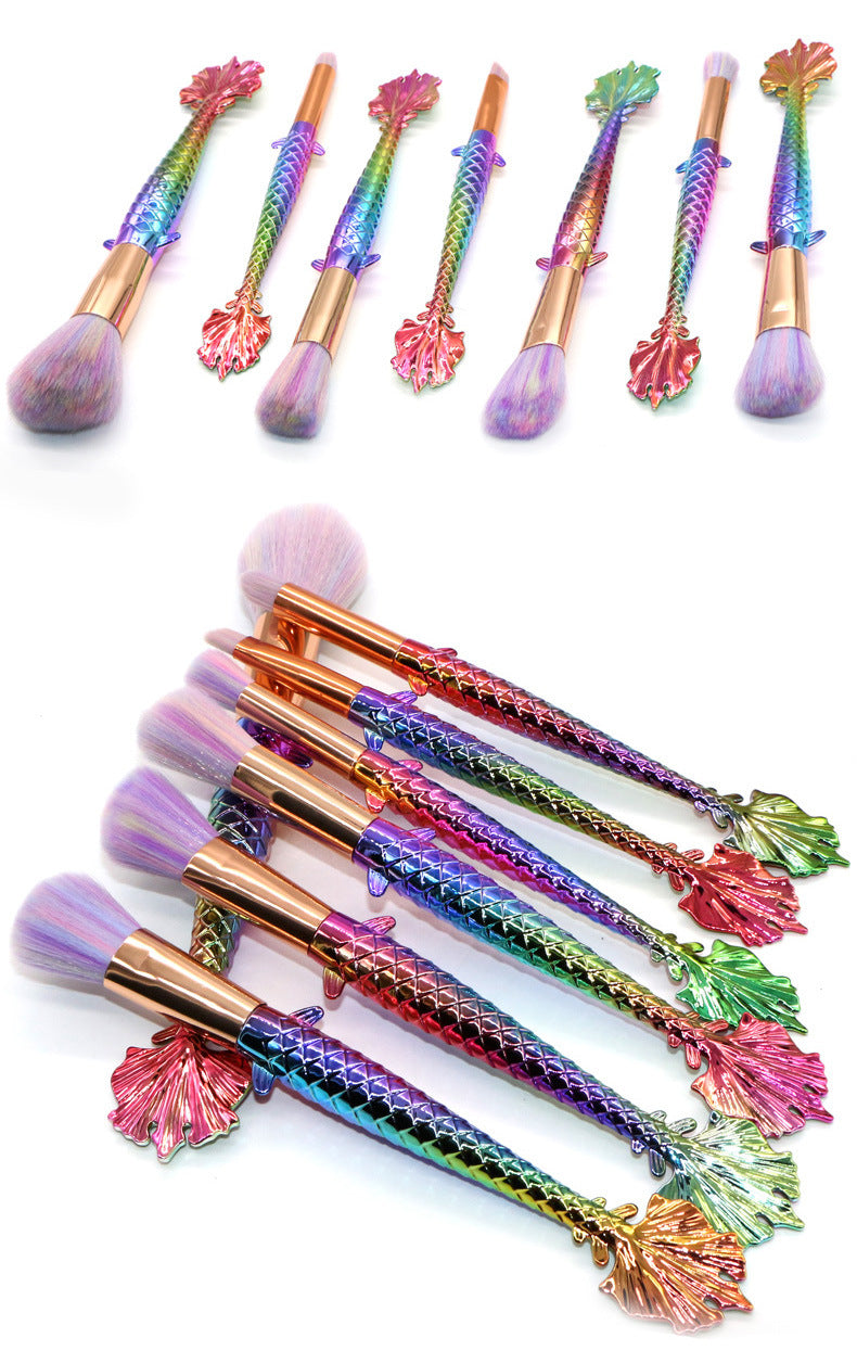 7-Piece Mermaid Makeup Brush Set in Yellow-Green Gradient