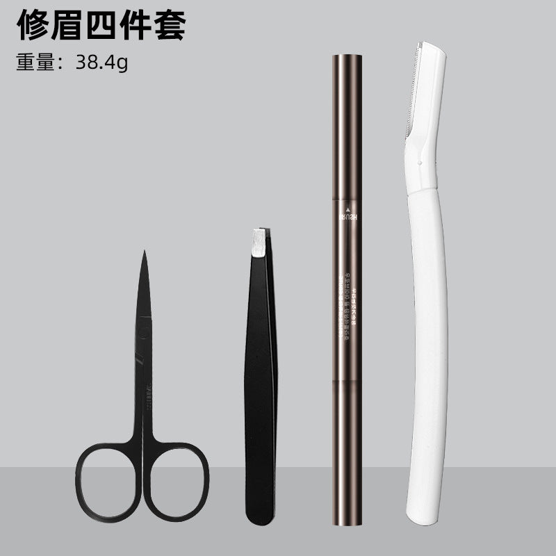 Stainless Steel Eyebrow Tweezers and Dual-Head Brush Set