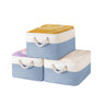 Storage Bins with Sturdy Cotton Handles(3 Pack) Fabric Storage Baskets for Organizing use for Office & Home Book Clothes Toys Closet Boxes (Large Blue-White 12.2x8.3x6.3 inches)
