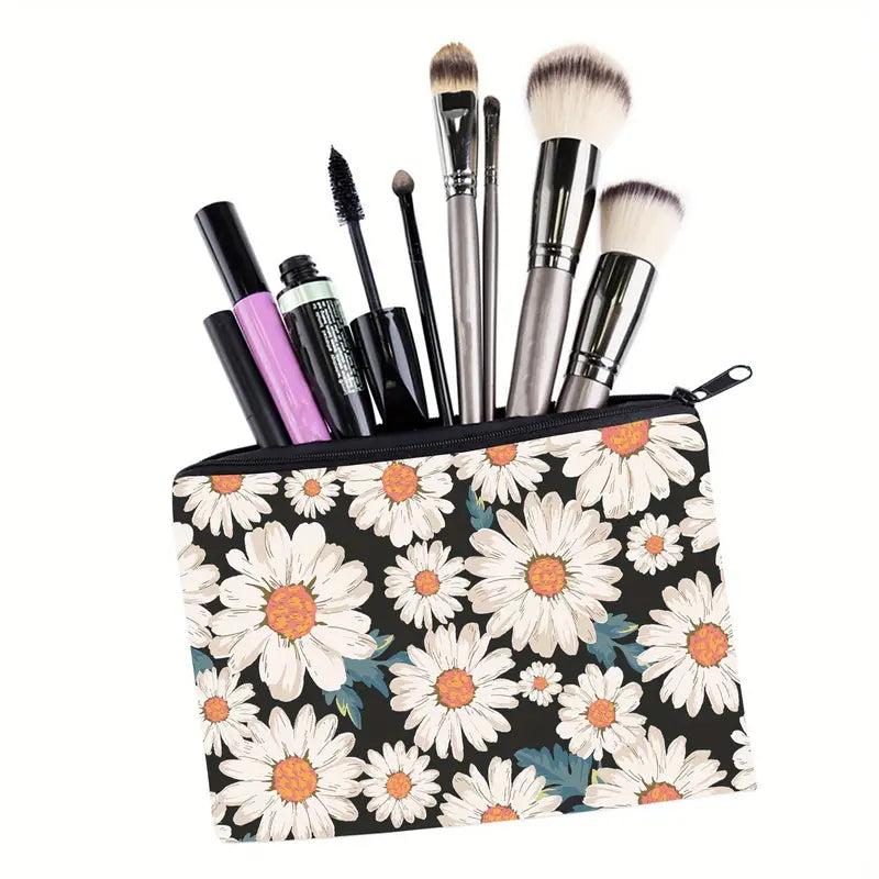 Daisy Print Square Makeup Bag Portable Organizer Pouch