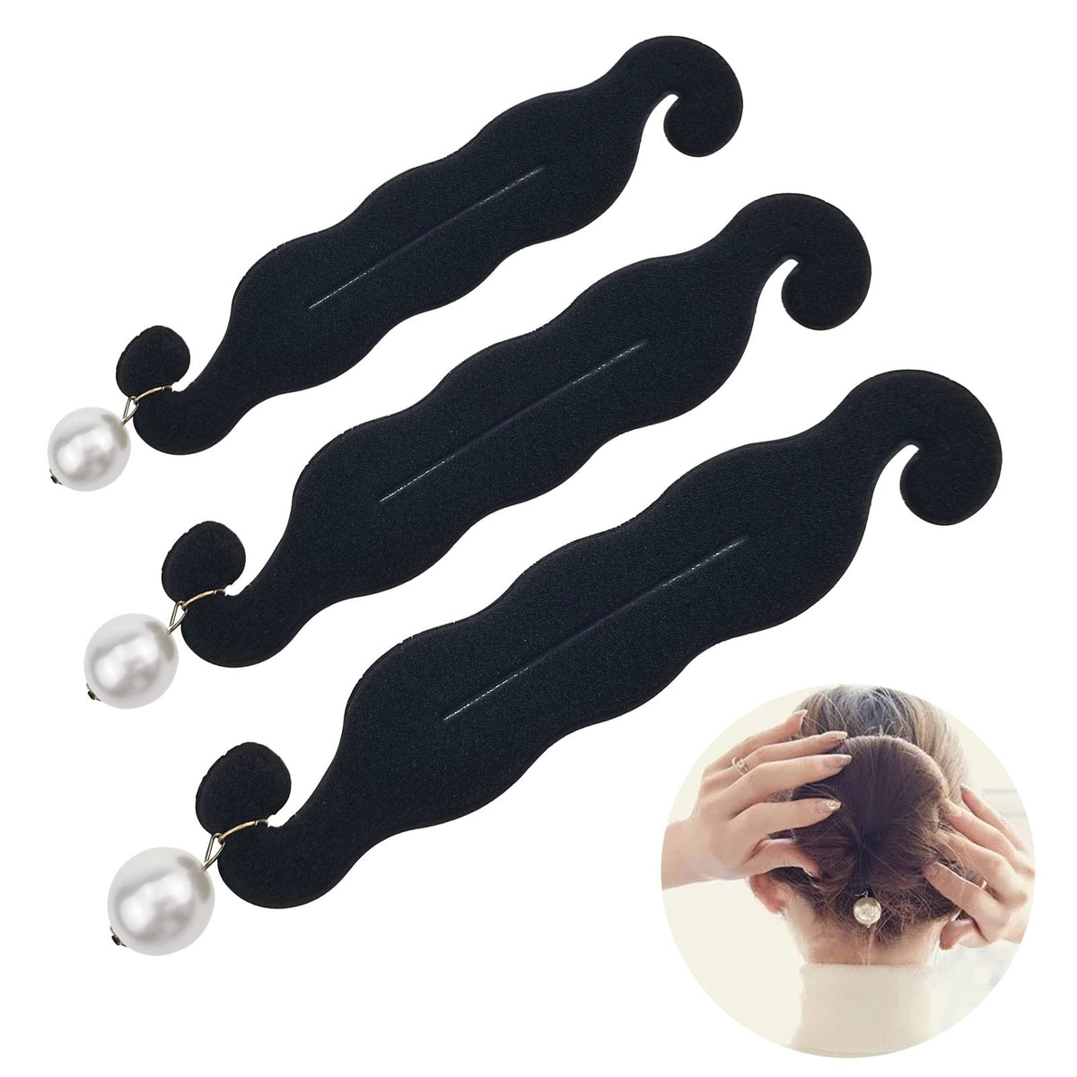 3 PACK Pearl Hair Bun Makers - Lazy Curler Clips Magic Foam Sponge Donuts for Beauty Hairstyles Styling Tool Accessories for Women
