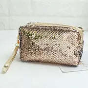 Portable Sequin Makeup Organizer Bag with Zipper Closure