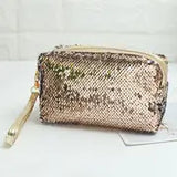 Portable Sequin Makeup Organizer Bag with Zipper Closure