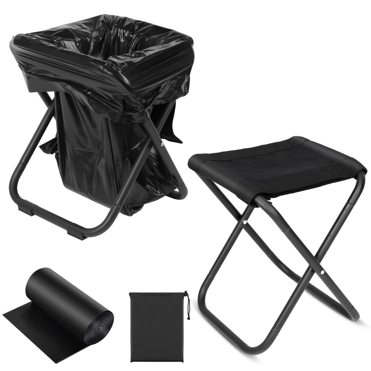 Liuwat 2-in-1 Collapsible Camping Toilet Stool Heavy-Duty & Easy Setup Portable Toilet for Camping Emergency Toilet Camping Toilets Portable Camping Stool for Hiking Fishing Gardening
