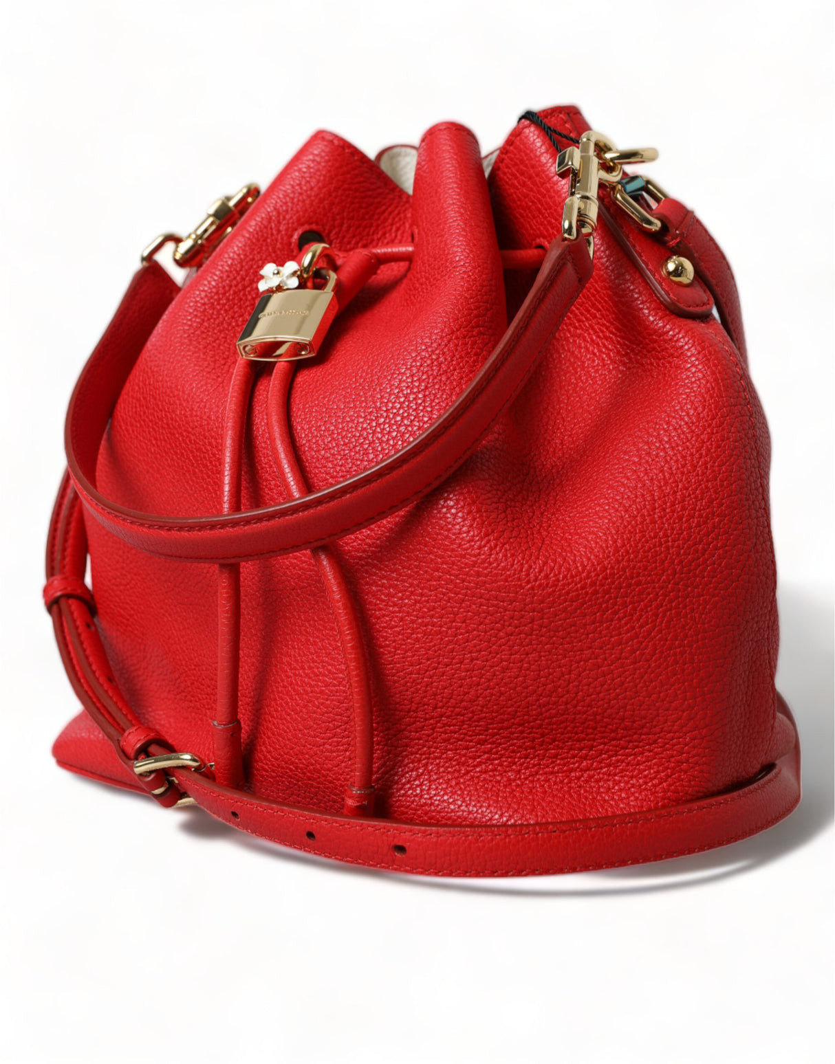 Dolce & Gabbana Red Leather Claudia Drawstring Bucket Women Bag - Women's