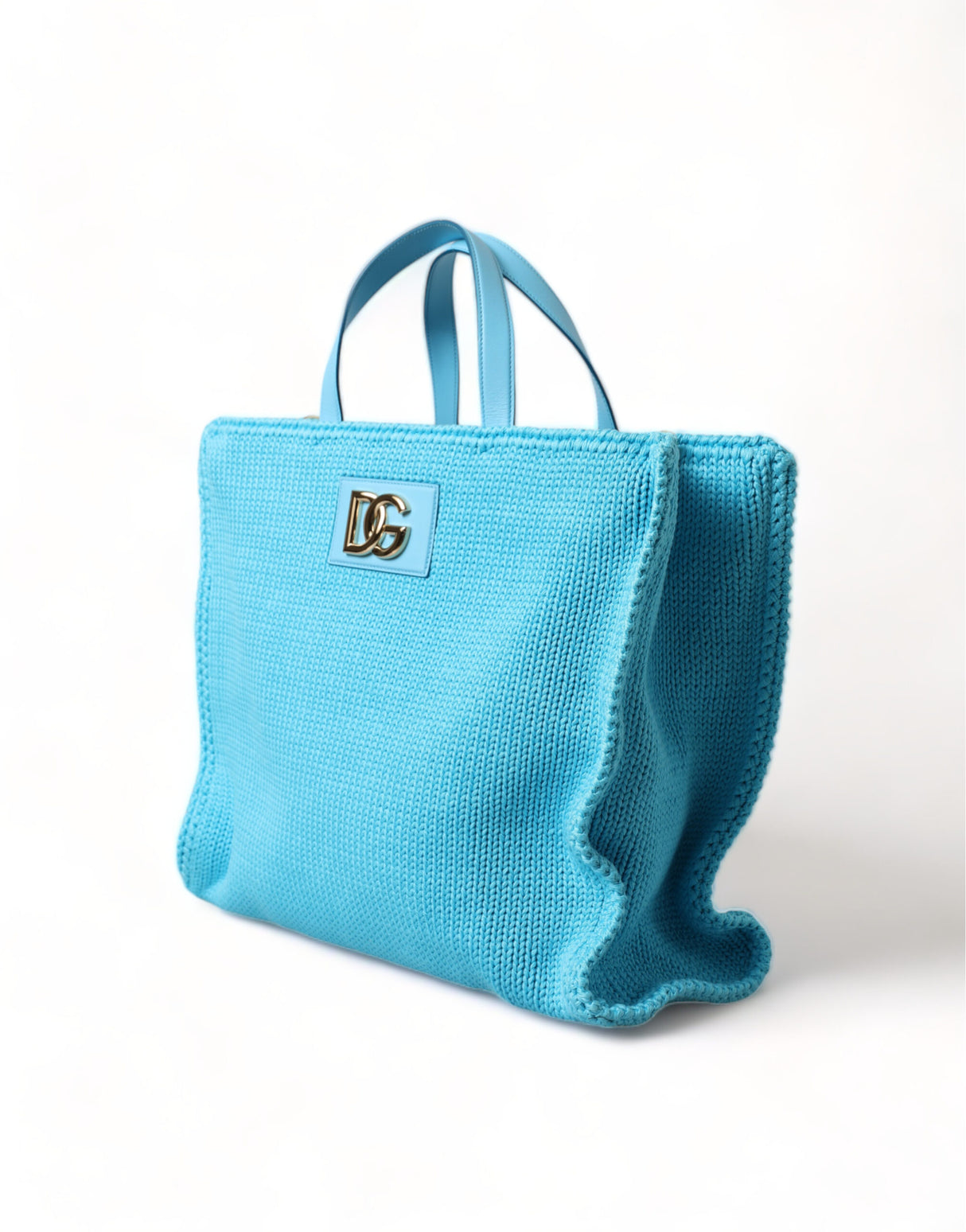 Dolce & Gabbana Turquoise Cotton Shoulder Strap Top Handle Tote Bag - Women's