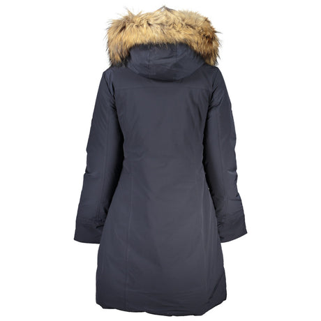 Woolrich Long Jacket with Removable Fur Navy Blue - Women's