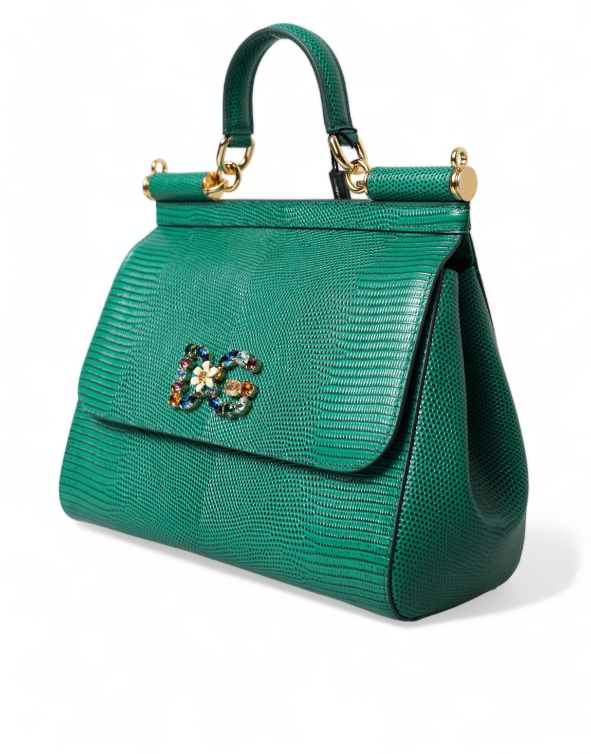 Dolce & Gabbana Green DG Crystal Leather Miss Sicily Top Handle Purse Bag - Women's