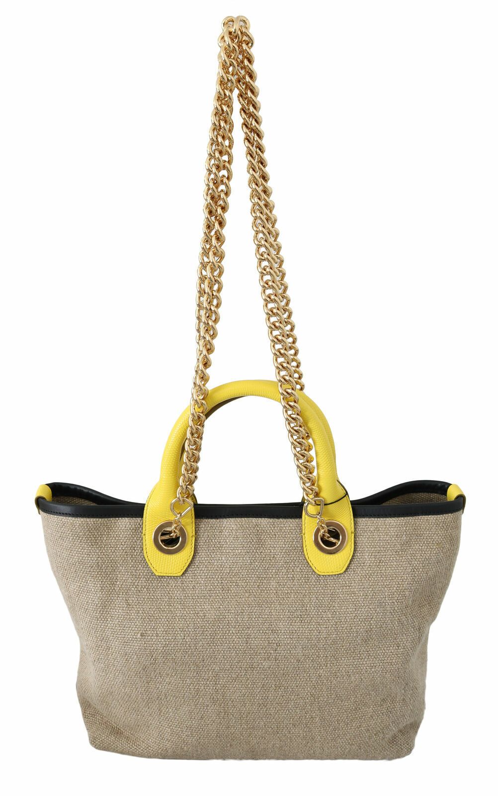 Dolce & Gabbana Beige Gold Chain Strap Shoulder Sling Purse Tote Bag - Women's