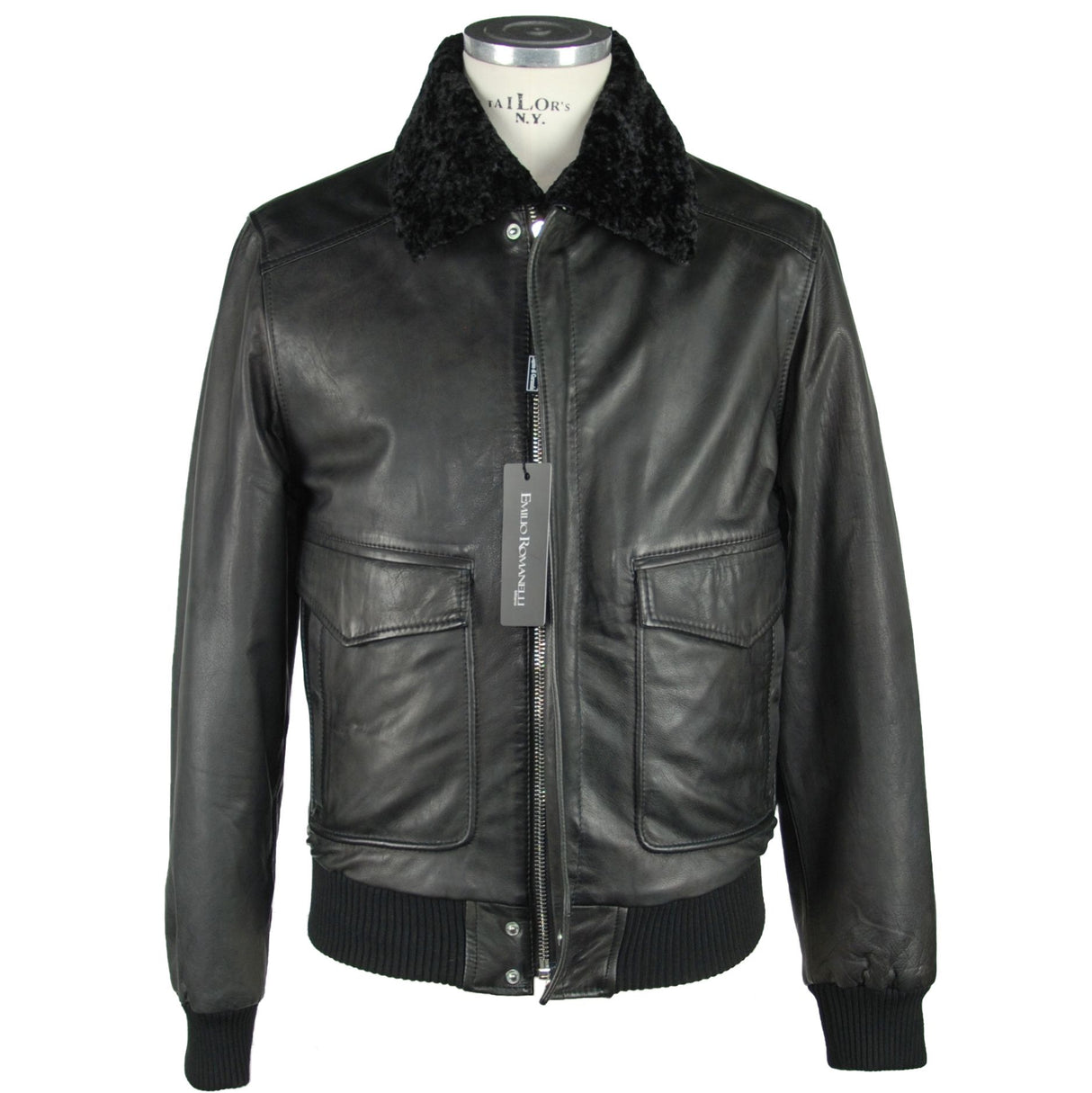 Emilio Romanelli Aviator Black Leather Jacket - Men's