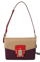 Dolce & Gabbana Purple Beige Red Leather Crossbody Purse Bag